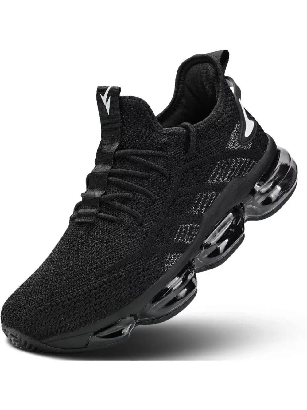 Men's Black White Running Shoes Air Cushion Slip on Walking Tennis Sneakers